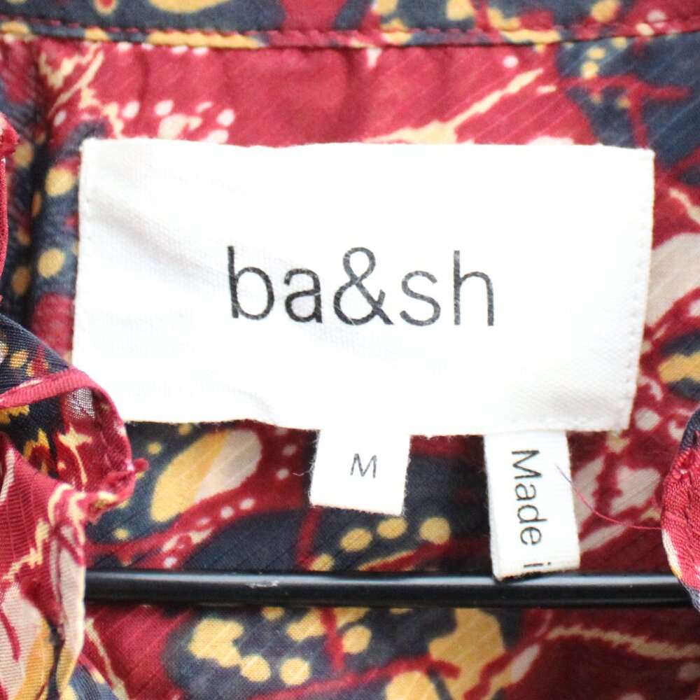ba&sh Gaelle Sheer Floral Red Yellow Long Sleeve Mock Neck Blouse Size Medium - Picture 4 of 9